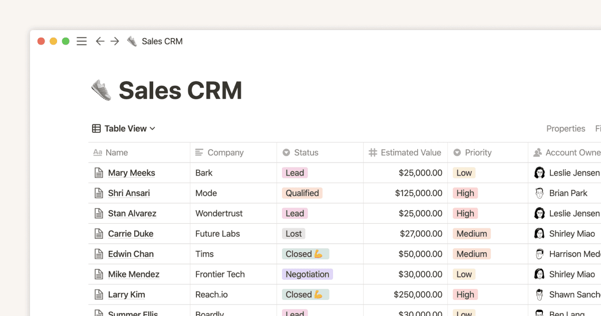 Table view databases