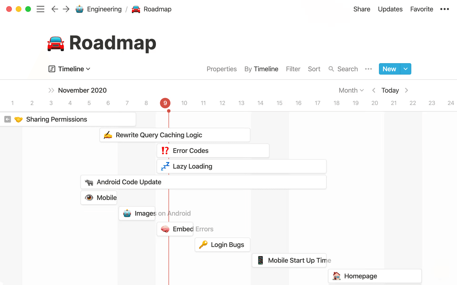 Notion’s timeline view offers a visual representation of how long your project will take.